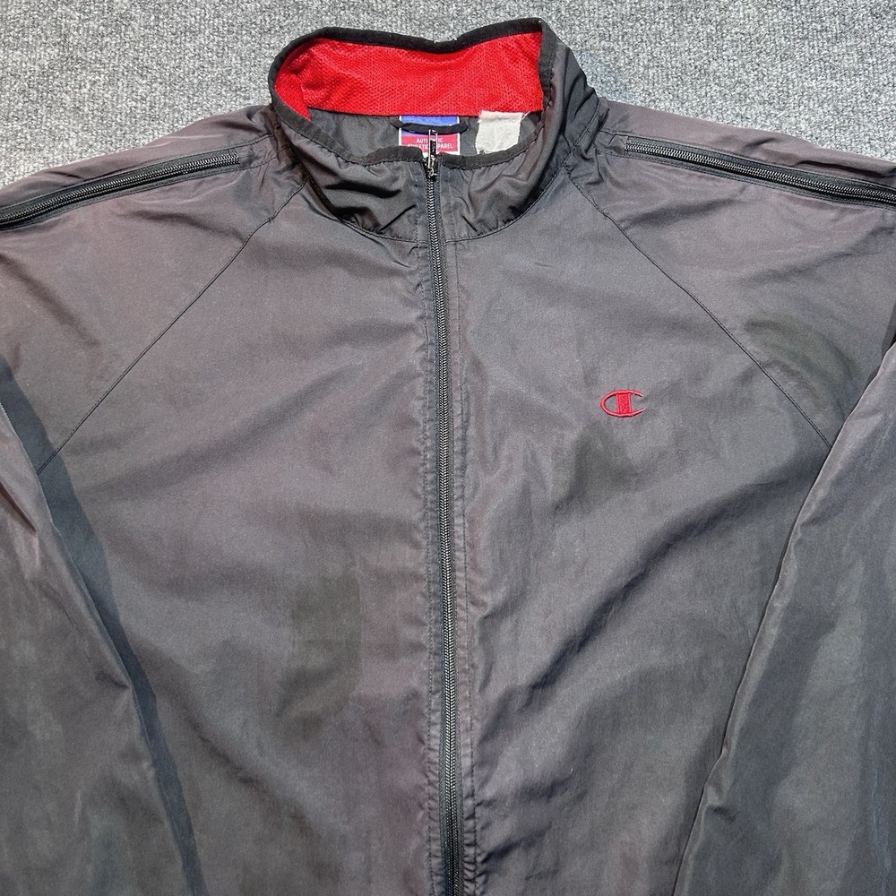 Vintage Champion Windbreaker Jacket Black Red XXL 90s Y2K Full Zip Track Warmup